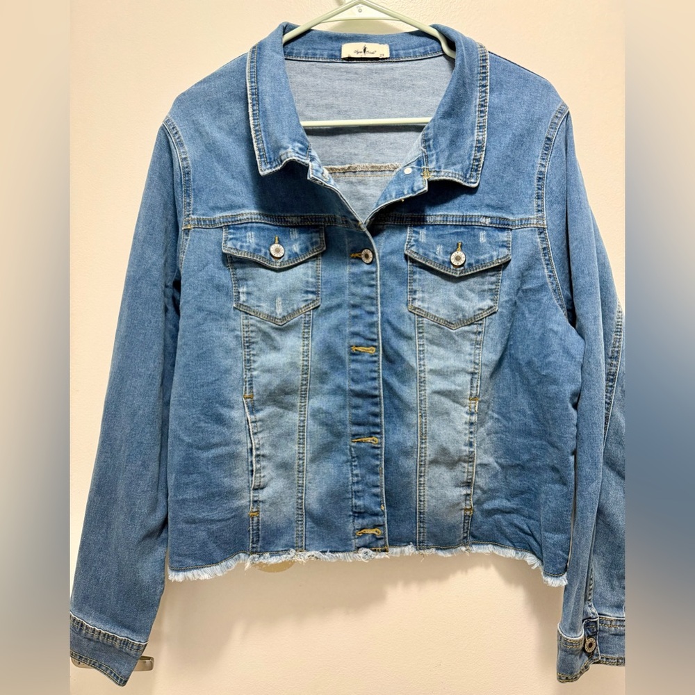 Light Blue Distressed Denim Jacket - Classic Jean Jacket